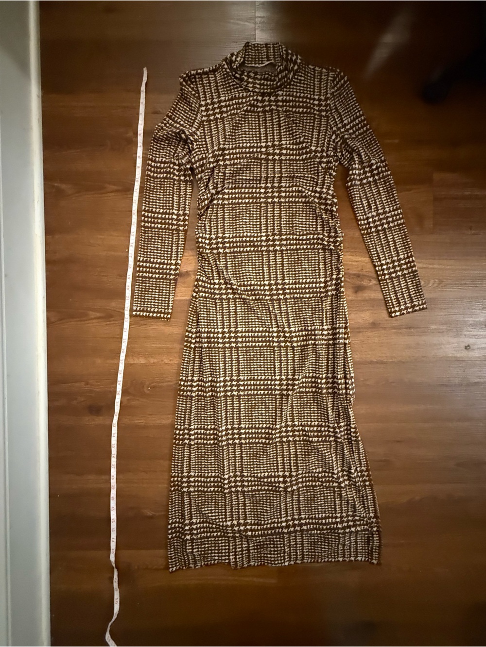 LOFT Brown and Cream Plaid maxi dress